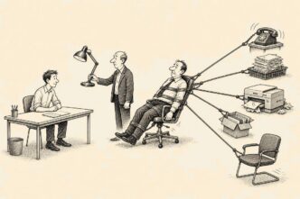 A junior worker is ready at a desk, but the senior supervisor required to oversee them is dragged away by multiple office problems, so the owner cannot turn the willing worker into productive hours.