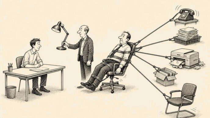 A junior worker is ready at a desk, but the senior supervisor required to oversee them is dragged away by multiple office problems, so the owner cannot turn the willing worker into productive hours.